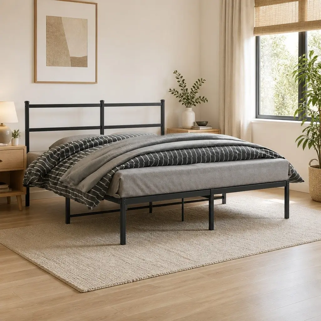 Metal Bed Frame 150x200 cm with Headboard