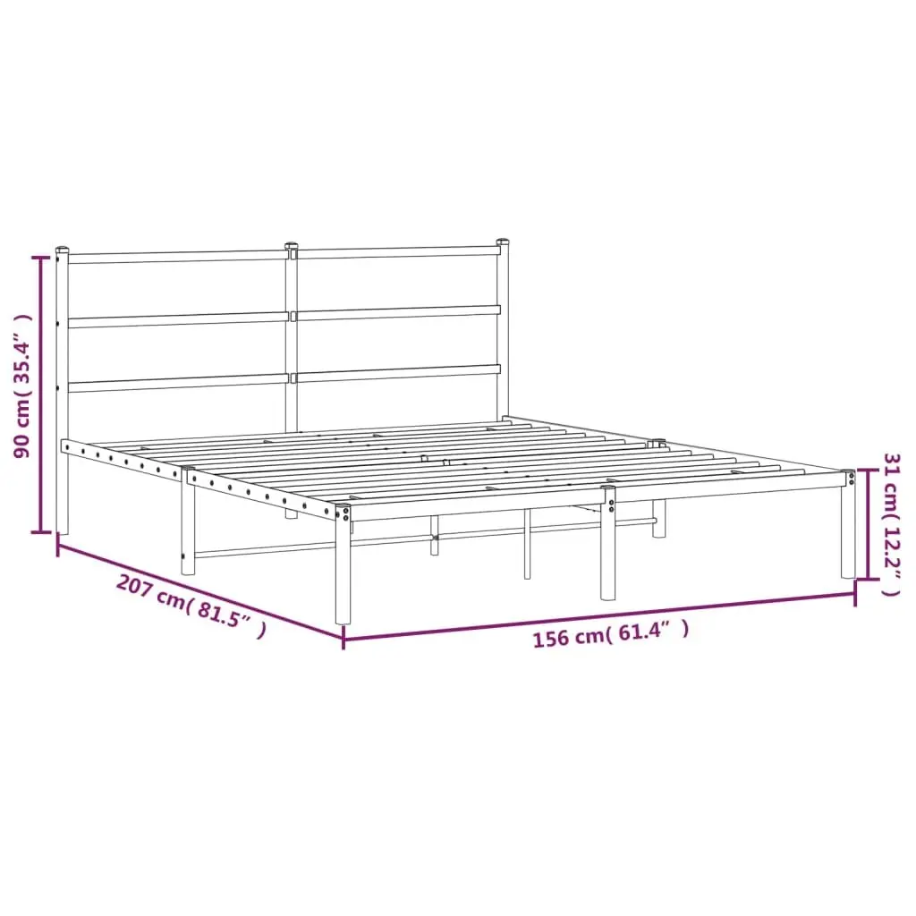 Metal Bed Frame 150x200 cm with Headboard