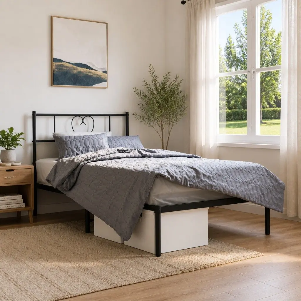 Metal Bed Frame Powder-coated Steel King Single 107x203 cm Black