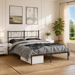 Versatile Black Metal Bed Frame for Bedroom Use 150x200 cm