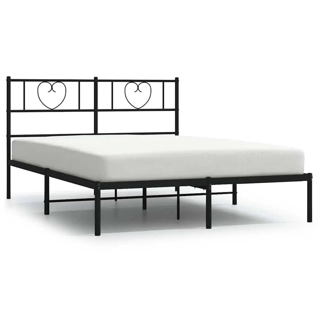 Metal Bed Frame with Headboard Black 150x200 cm Platform Bedroom Furniture