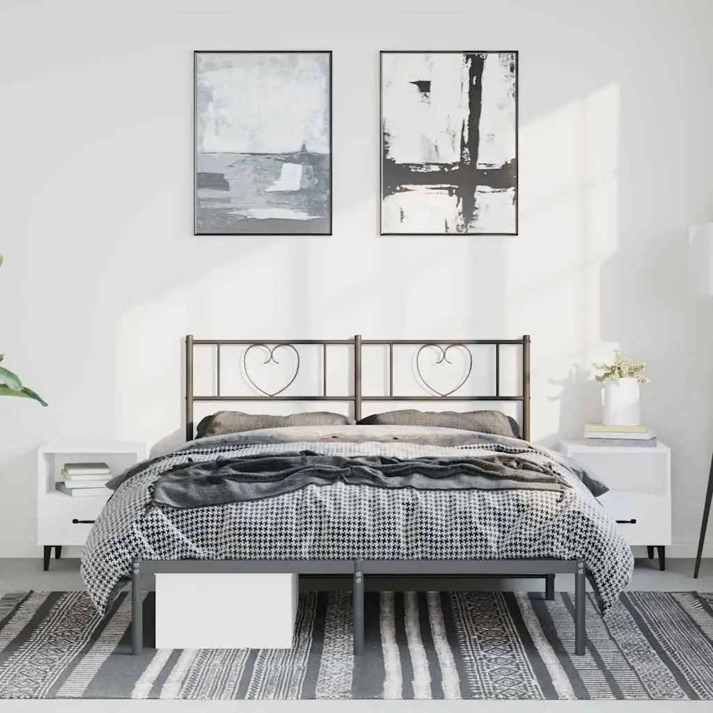 Metal Bed Frame with Headboard Black 150x200 cm Platform Bedroom Furniture