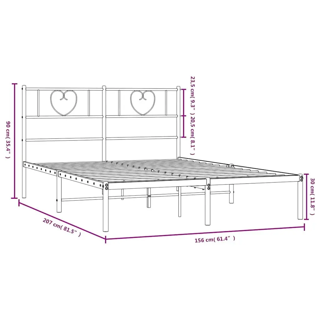 Metal Bed Frame with Headboard Black 150x200 cm Platform Bedroom Furniture