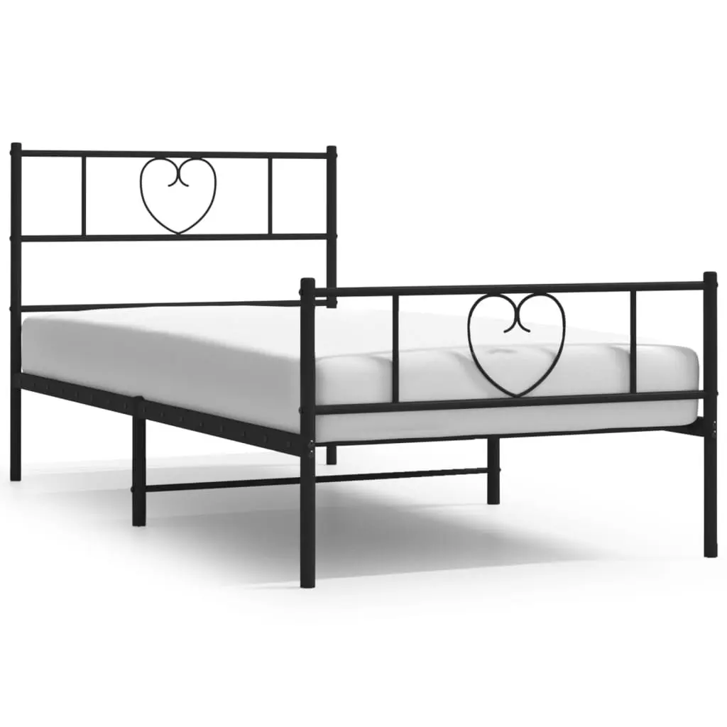 Metal Bed Frame King Single 107x203 cm Black Bedroom Furniture Footboard Slats