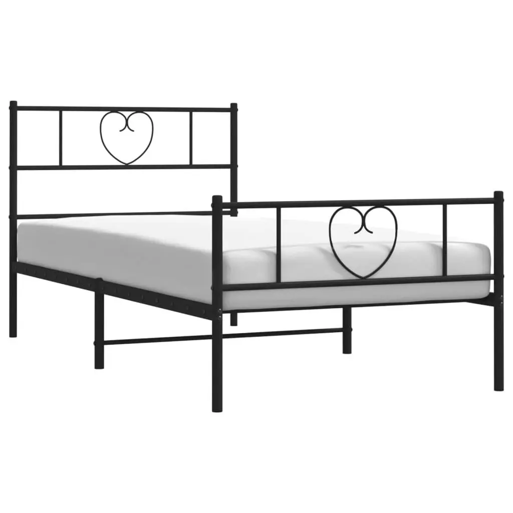 Metal Bed Frame King Single 107x203 cm Black Bedroom Furniture Footboard Slats