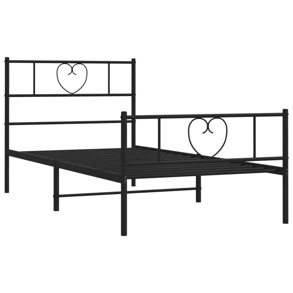 Metal Bed Frame King Single 107x203 cm Black Bedroom Furniture Footboard Slats