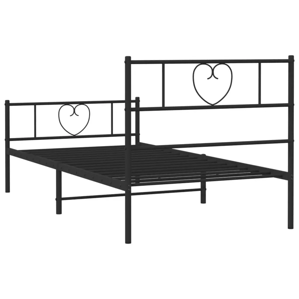 Metal Bed Frame King Single 107x203 cm Black Bedroom Furniture Footboard Slats