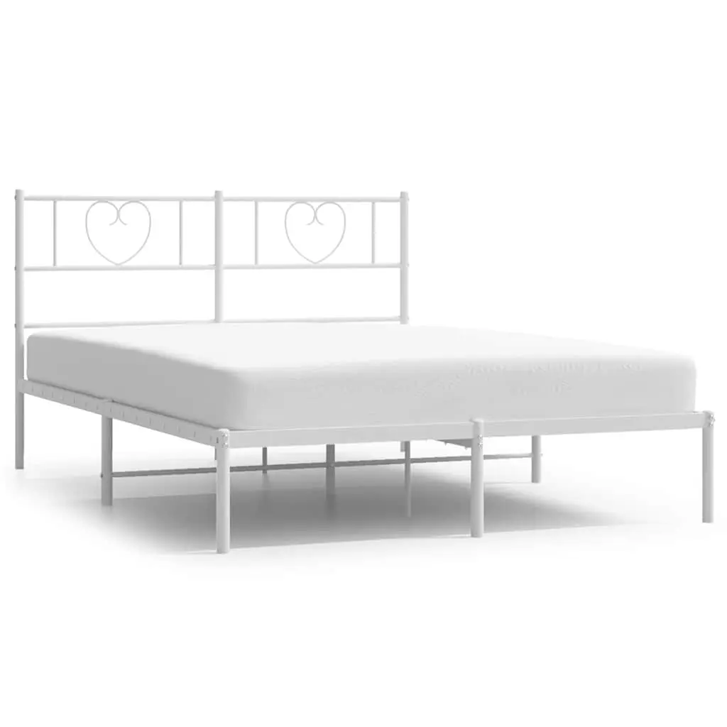 Metal Bed Frame with Headboard White 150x200 cm Bedroom Furniture Steel Slatted