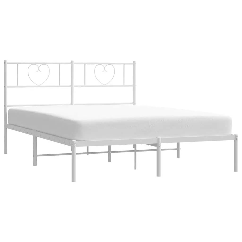 Metal Bed Frame with Headboard White 150x200 cm Bedroom Furniture Steel Slatted
