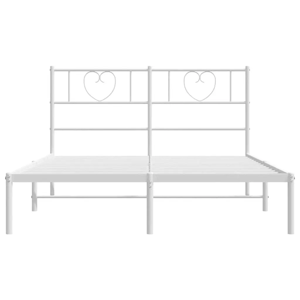 Metal Bed Frame with Headboard White 150x200 cm Bedroom Furniture Steel Slatted
