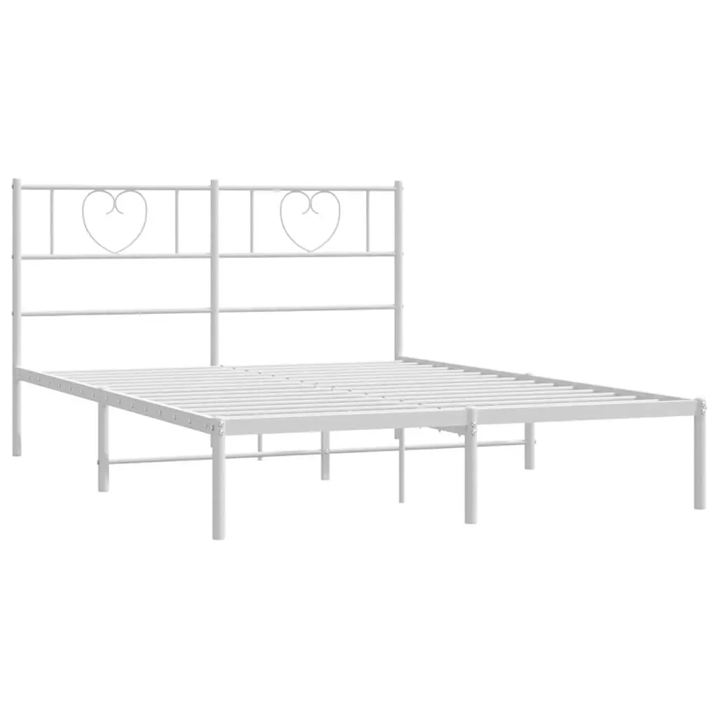 Metal Bed Frame with Headboard White 150x200 cm Bedroom Furniture Steel Slatted