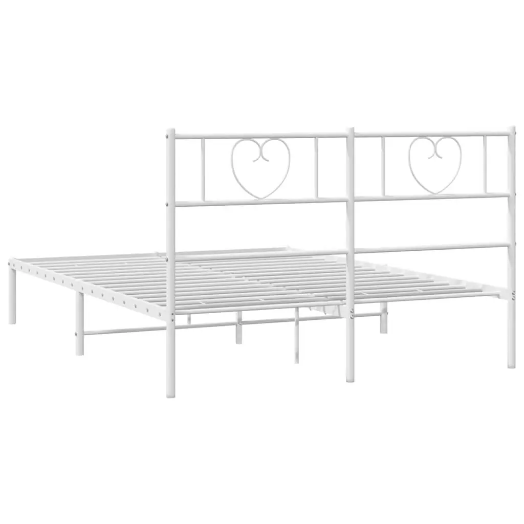 Metal Bed Frame with Headboard White 150x200 cm Bedroom Furniture Steel Slatted