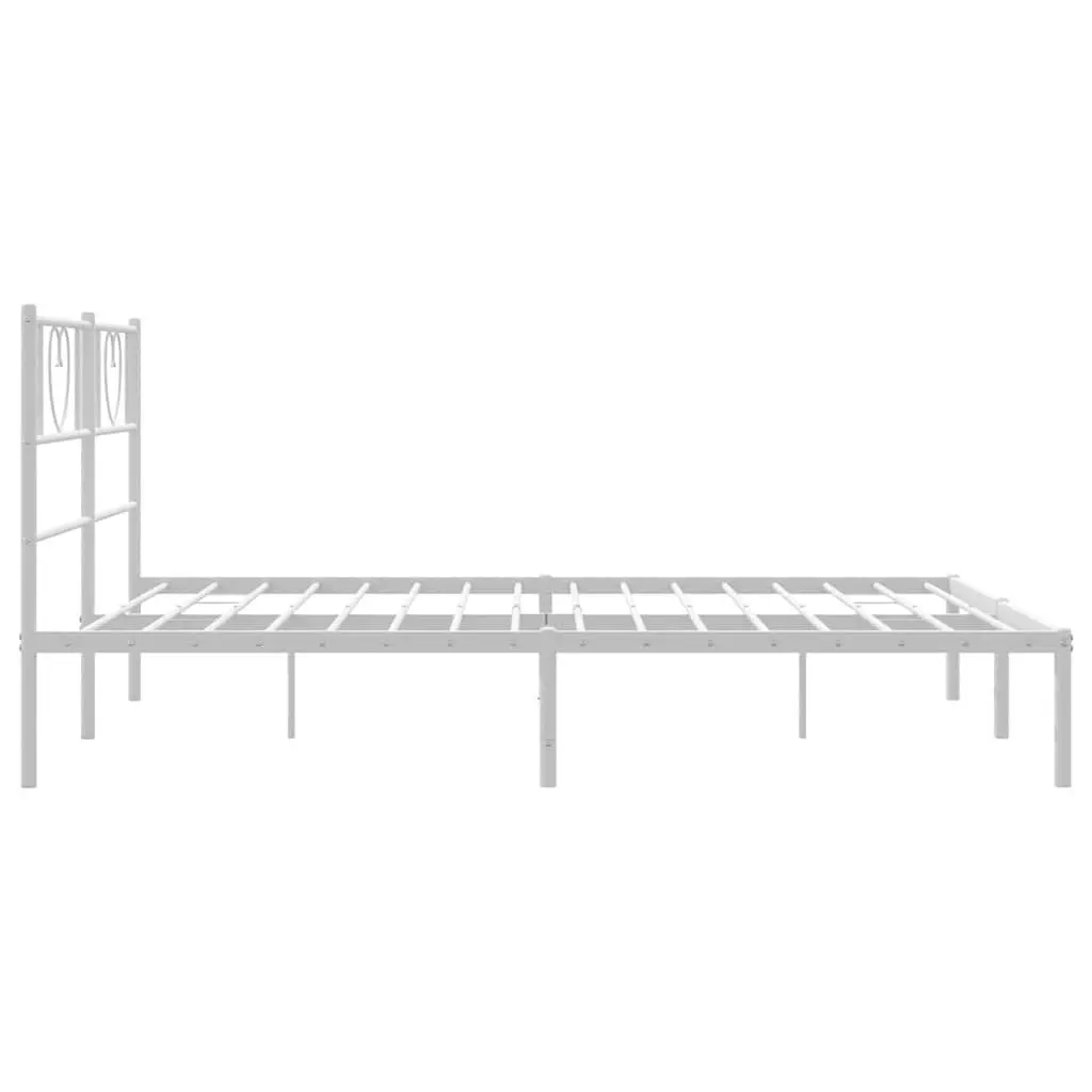 Metal Bed Frame with Headboard White 150x200 cm Bedroom Furniture Steel Slatted