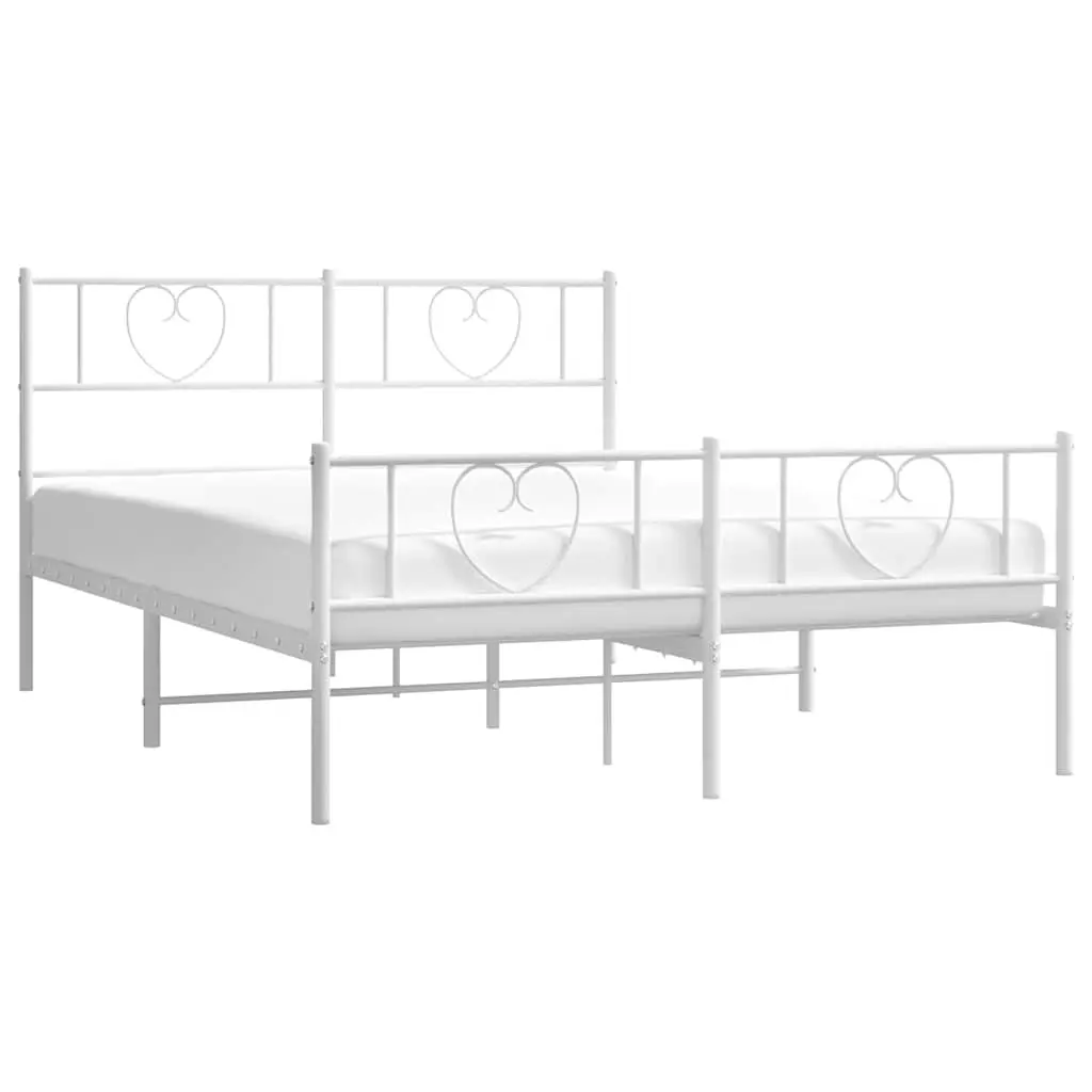 Metal Bed Frame Powder-coated Steel 150x200 cm White Slatted Base