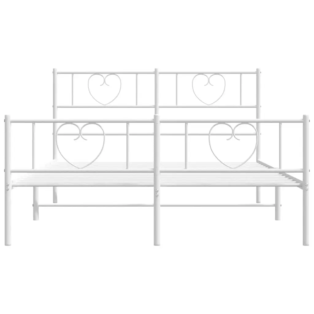 Metal Bed Frame Powder-coated Steel 150x200 cm White Slatted Base