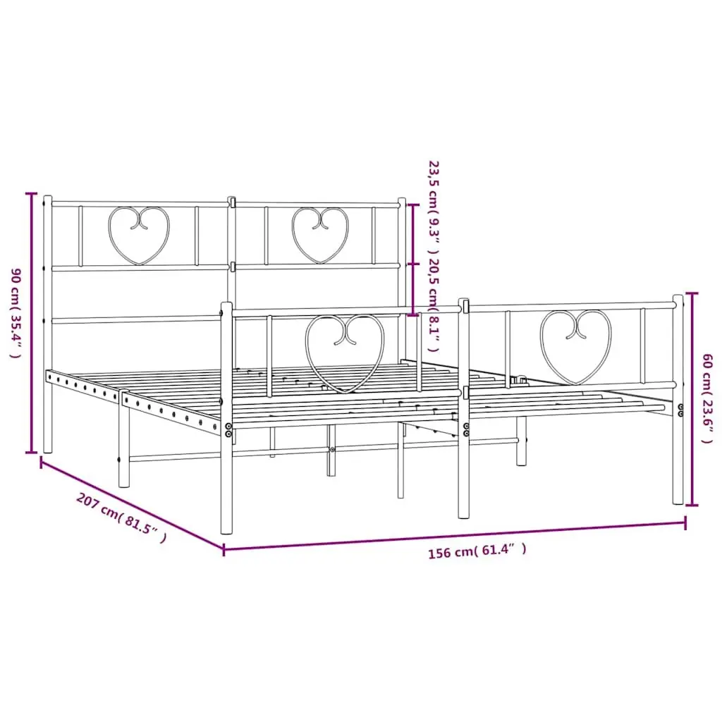 Metal Bed Frame Powder-coated Steel 150x200 cm White Slatted Base