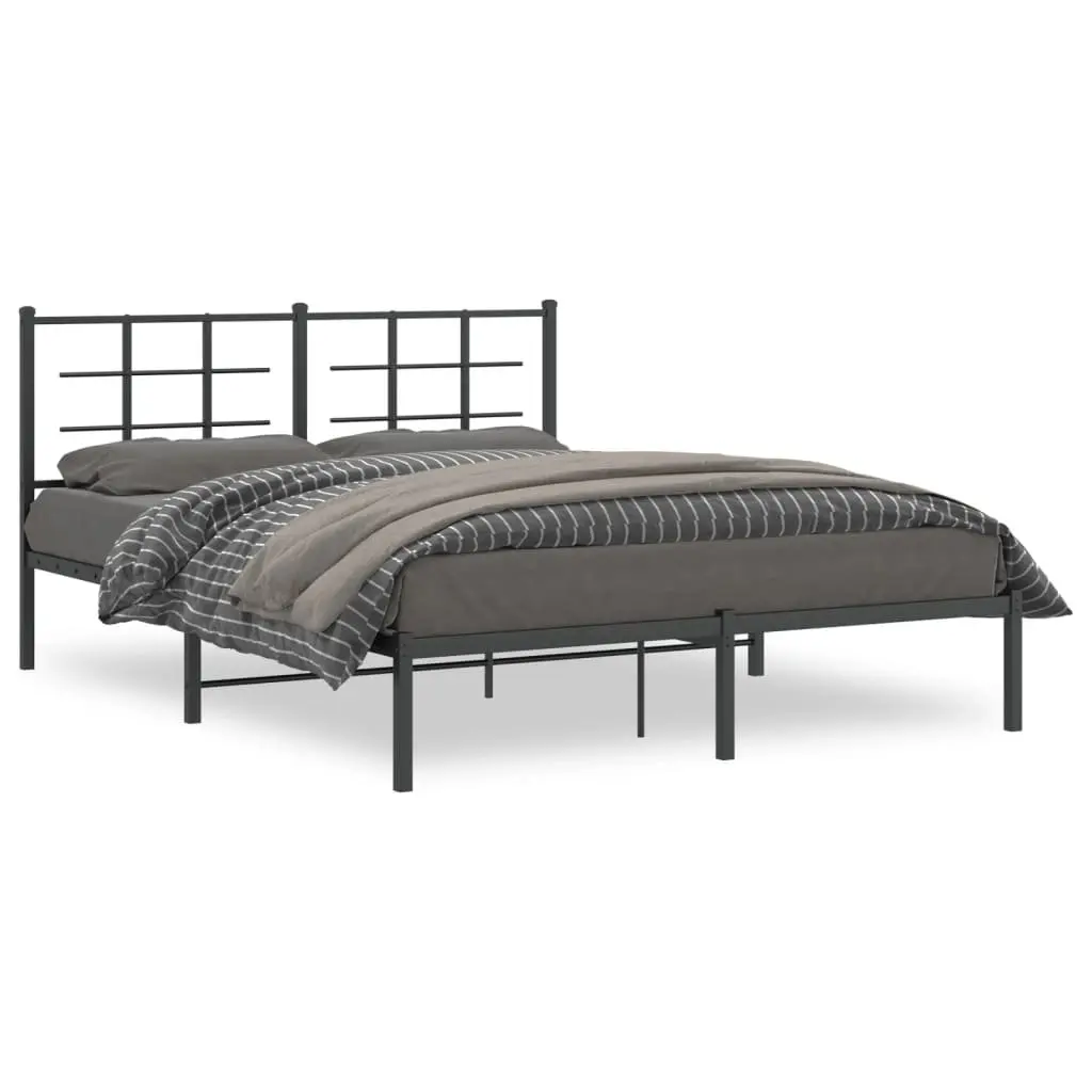 Metal Bed Frame with Headboard Black 150x200 cm