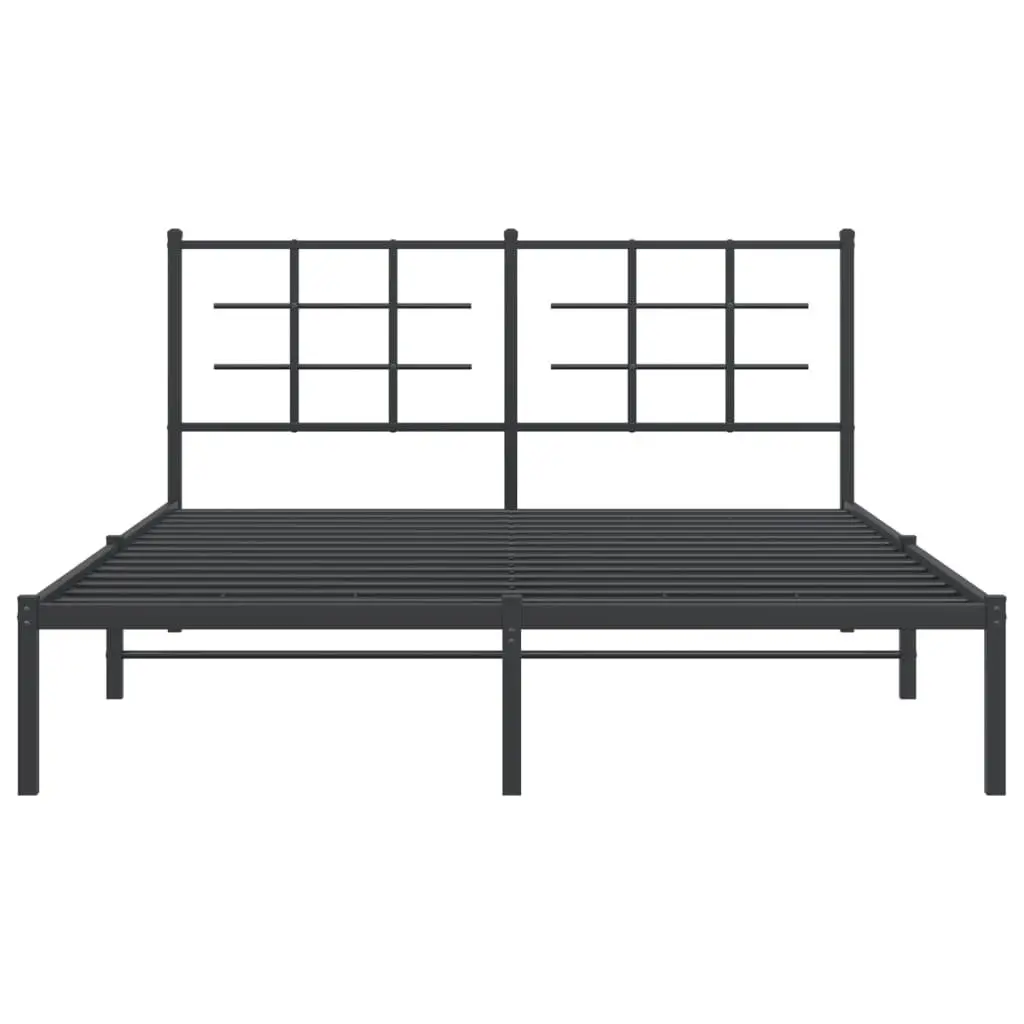 Metal Bed Frame with Headboard Black 150x200 cm