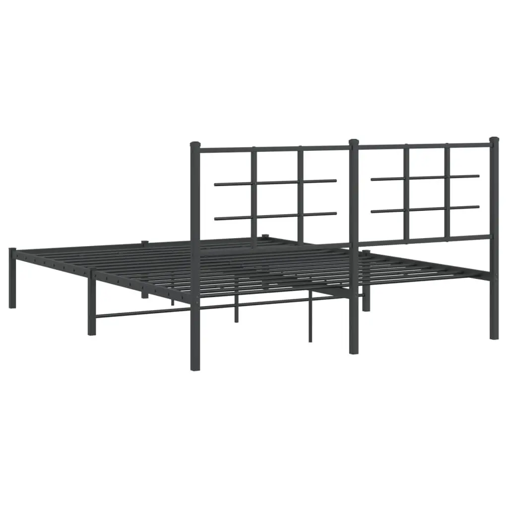 Metal Bed Frame with Headboard Black 150x200 cm