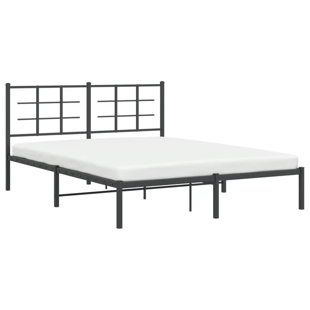Metal Bed Frame with Headboard Black 150x200 cm