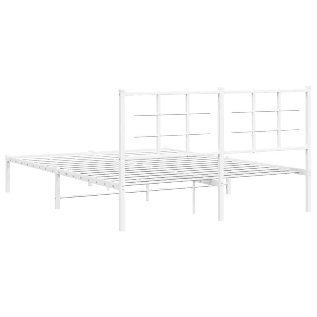 Metal Bed Frame 150x200 cm with Headboard Slatted Base White Bedroom Furniture