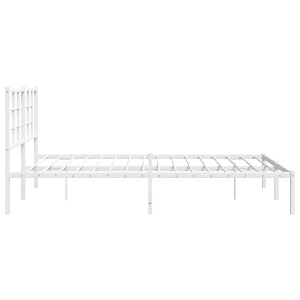 Metal Bed Frame 150x200 cm with Headboard Slatted Base White Bedroom Furniture