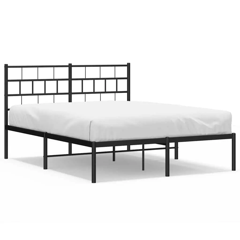 Metal Bed Frame Black Powder Coated Steel 150x200 cm with Centre Legs and Headboard for Mattress Support