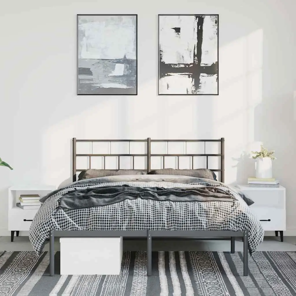 Metal Bed Frame Black Powder Coated Steel 150x200 cm with Centre Legs and Headboard for Mattress Support
