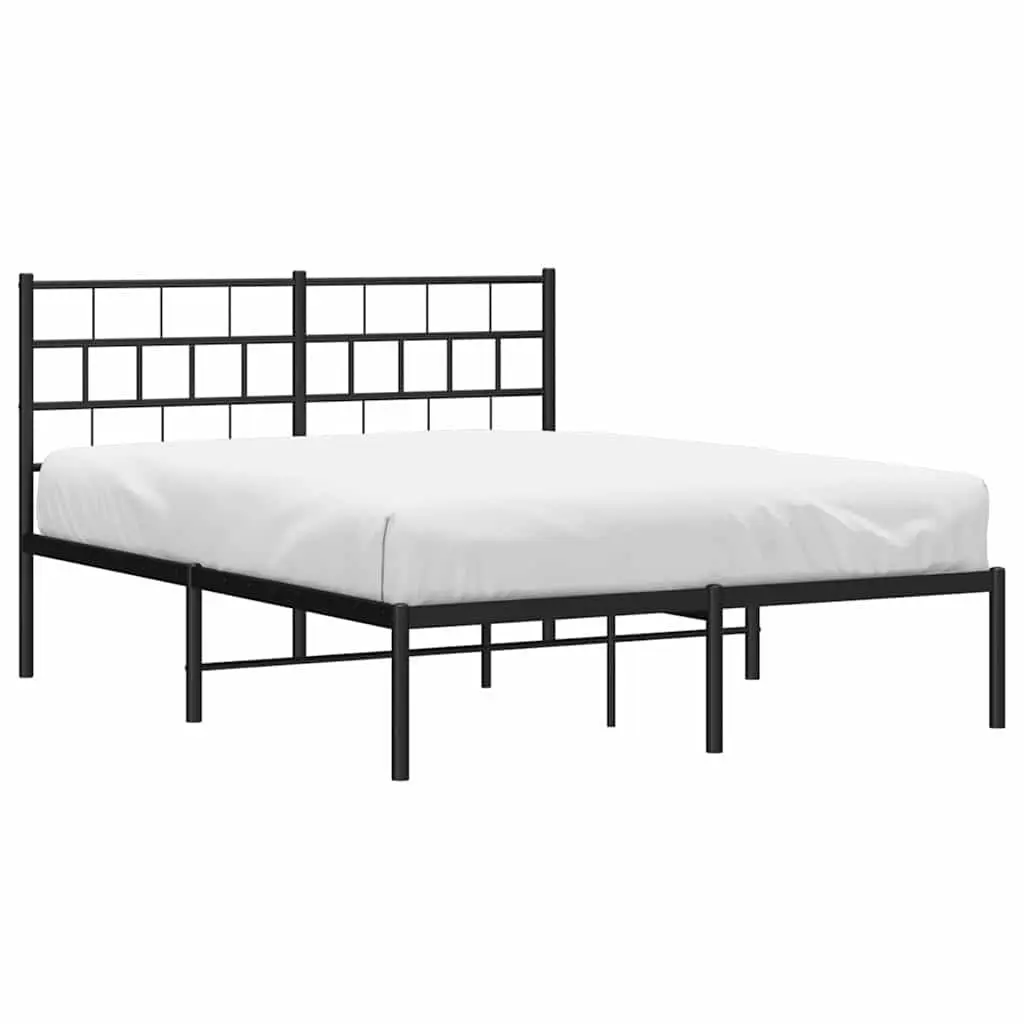 Metal Bed Frame Black Powder Coated Steel 150x200 cm with Centre Legs and Headboard for Mattress Support