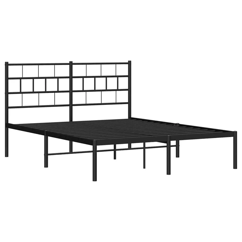Metal Bed Frame Black Powder Coated Steel 150x200 cm with Centre Legs and Headboard for Mattress Support