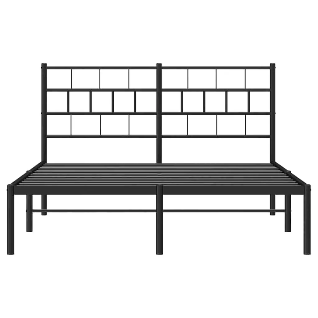 Metal Bed Frame Black Powder Coated Steel 150x200 cm with Centre Legs and Headboard for Mattress Support