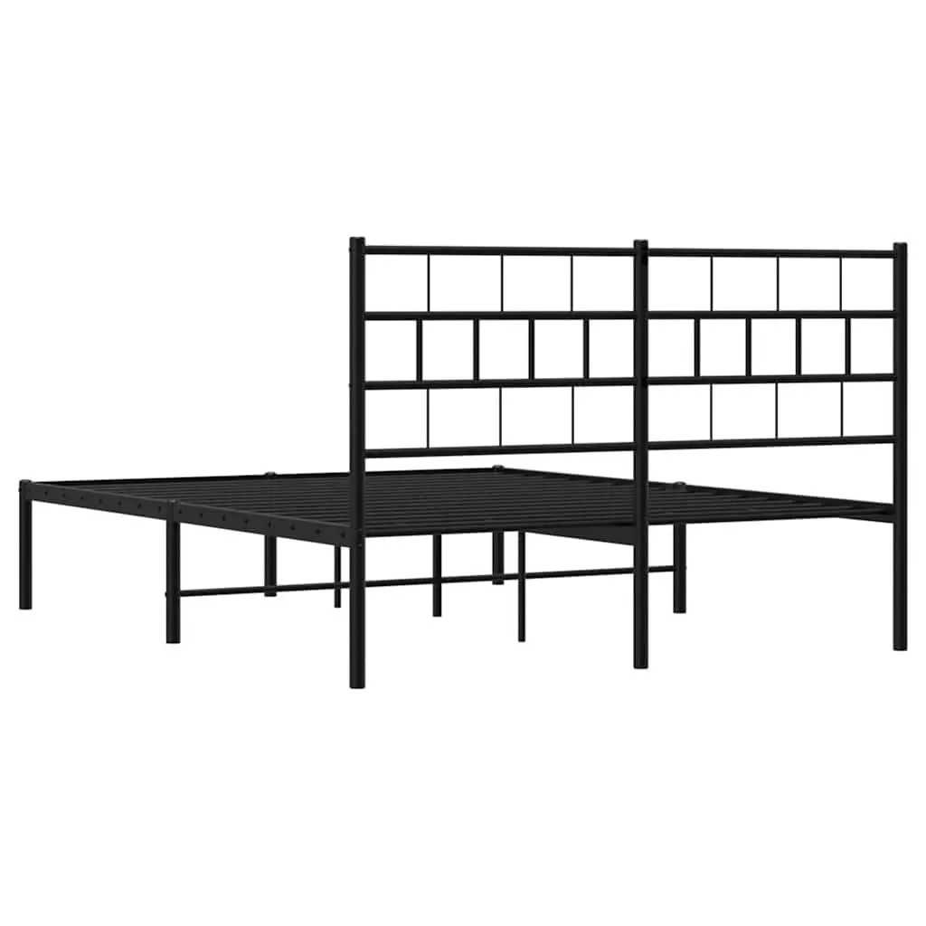 Metal Bed Frame Black Powder Coated Steel 150x200 cm with Centre Legs and Headboard for Mattress Support