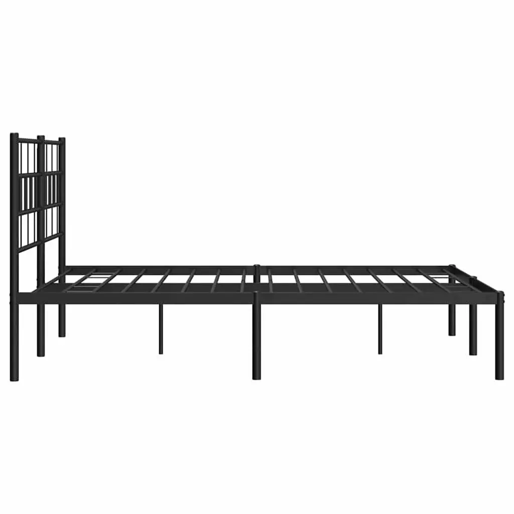 Metal Bed Frame Black Powder Coated Steel 150x200 cm with Centre Legs and Headboard for Mattress Support