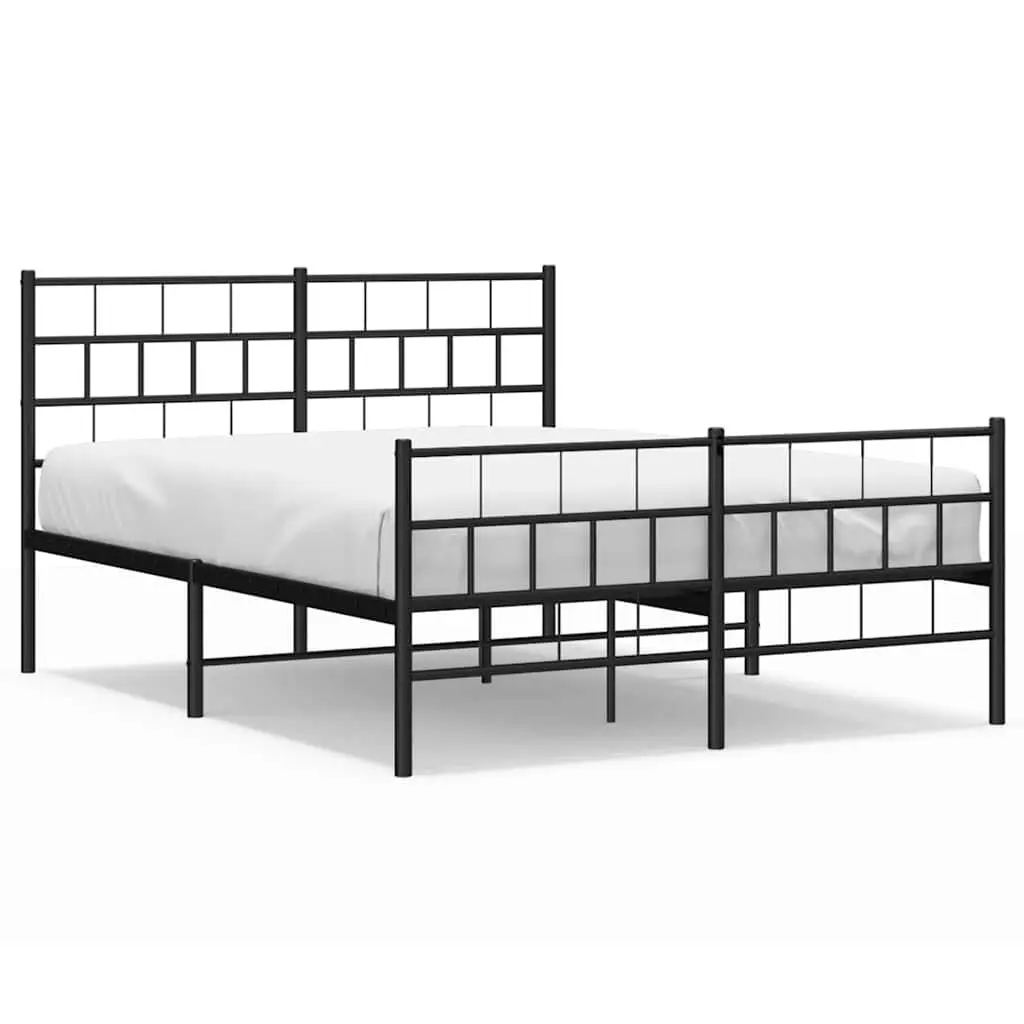 Metal Bed Frame 135x190 cm Footboard Black Bedroom Furniture Robust Steel