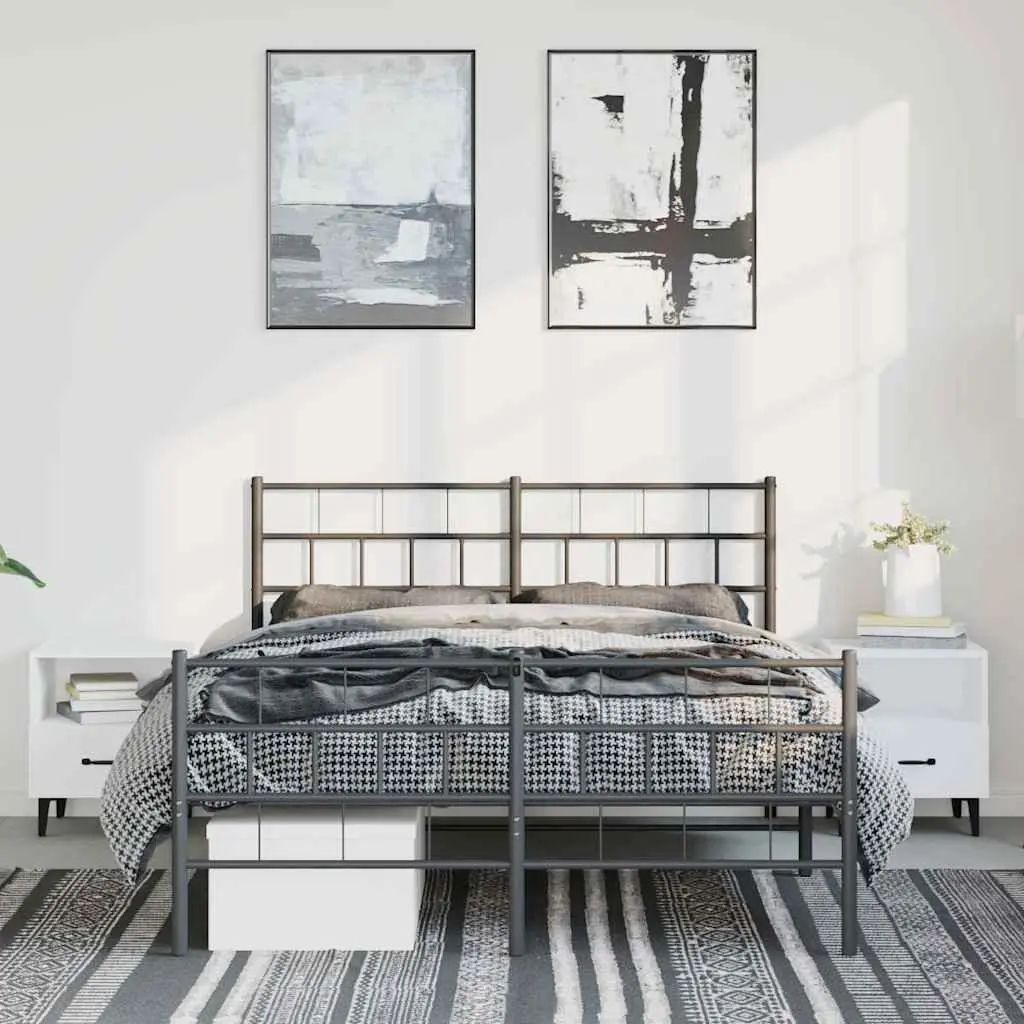 Metal Bed Frame 135x190 cm Footboard Black Bedroom Furniture Robust Steel