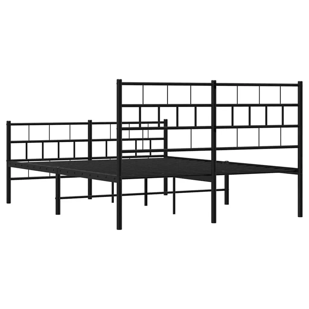 Metal Bed Frame 135x190 cm Footboard Black Bedroom Furniture Robust Steel
