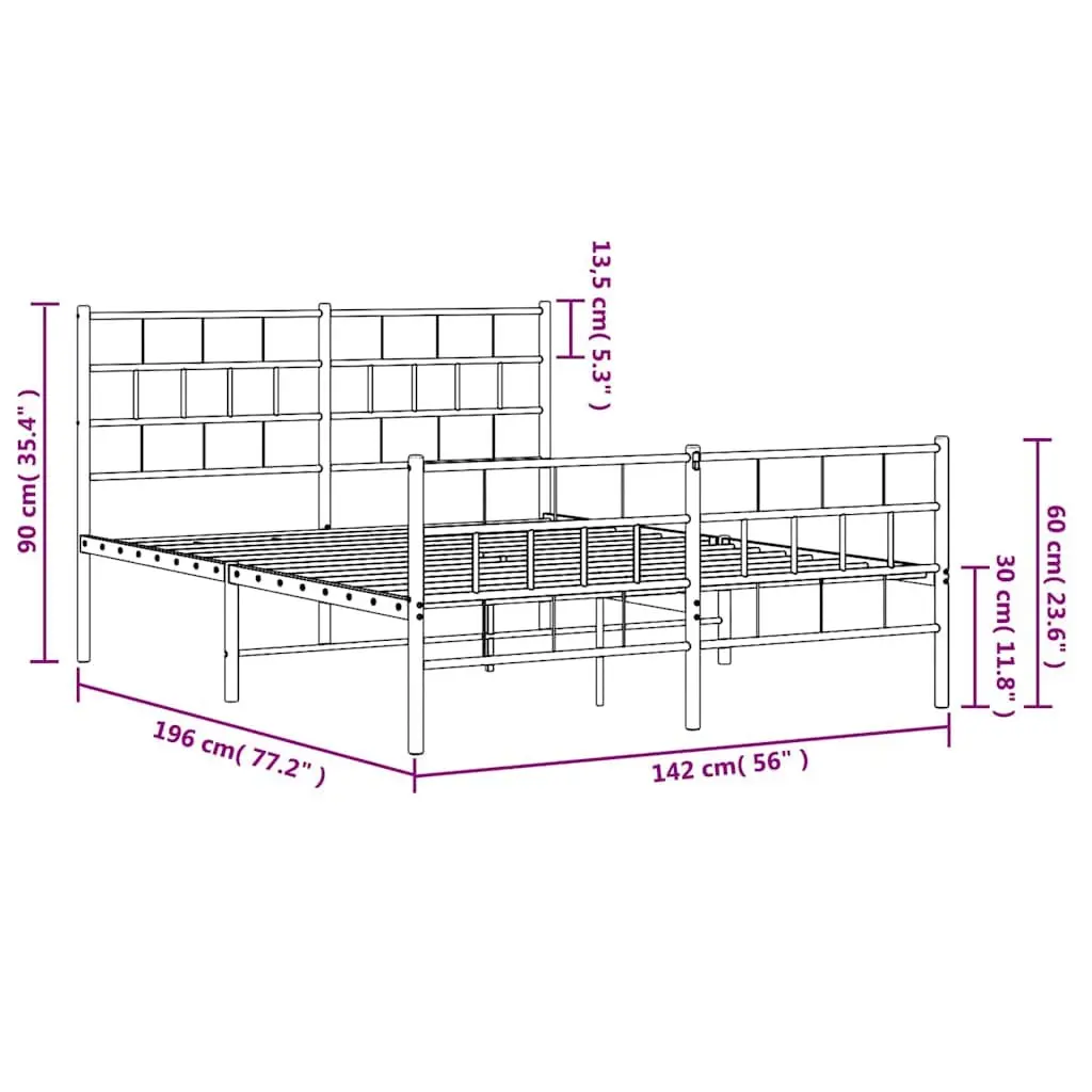 Metal Bed Frame 135x190 cm Footboard Black Bedroom Furniture Robust Steel