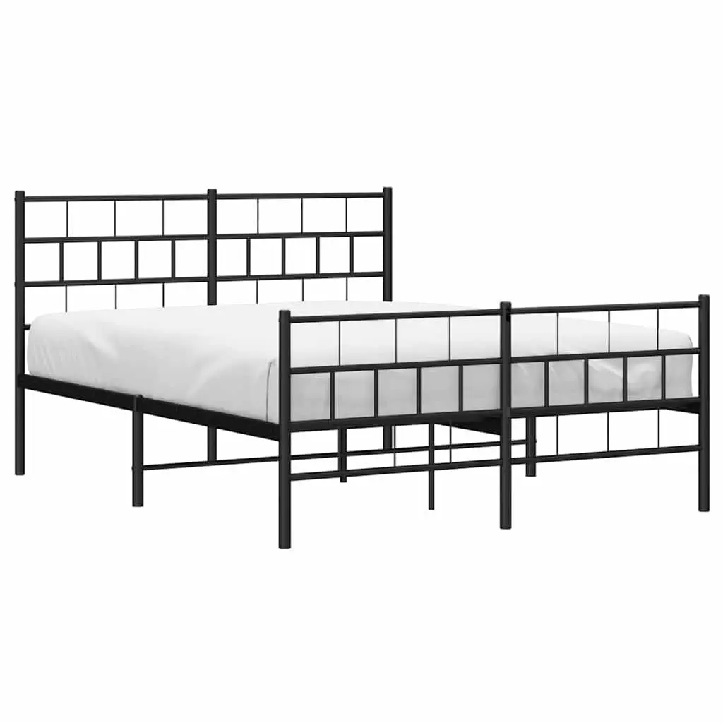 Metal Bed Frame 150x200 cm with Footboard Headboard Slatted Base Black