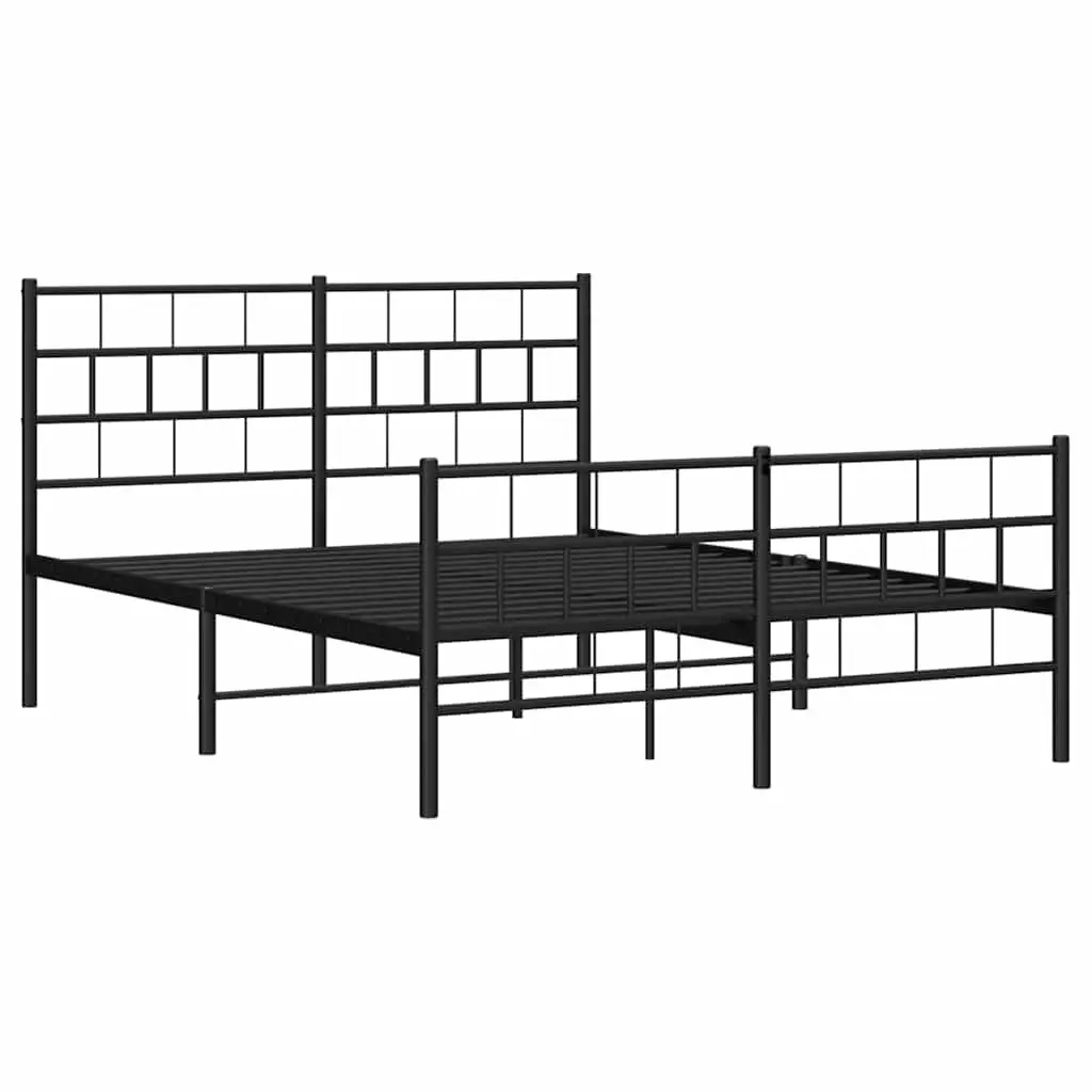 Metal Bed Frame 150x200 cm with Footboard Headboard Slatted Base Black