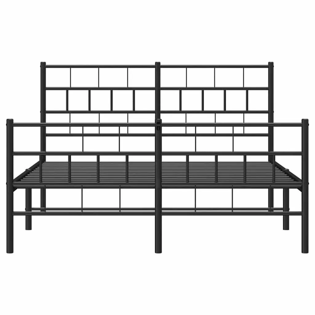 Metal Bed Frame 150x200 cm with Footboard Headboard Slatted Base Black