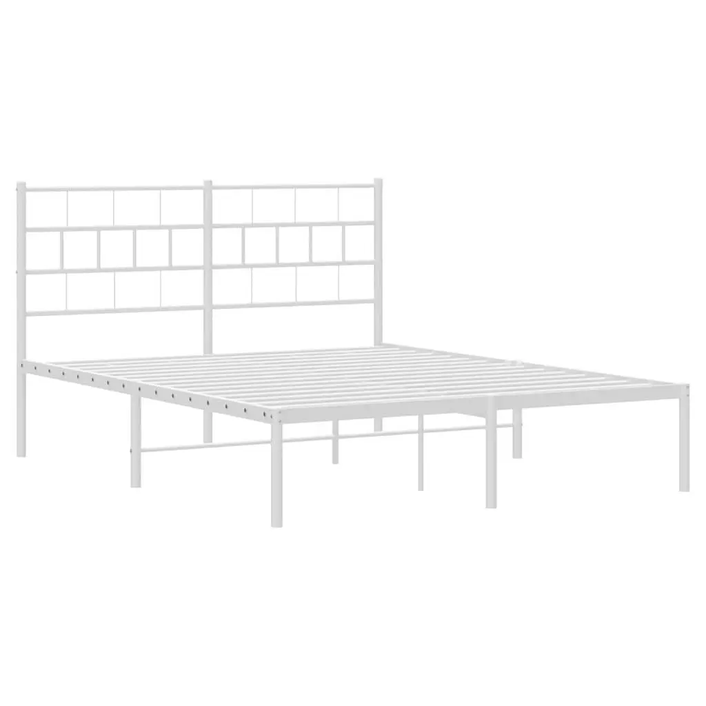 Metal Bed Frame 150x200 cm with Headboard White Bedroom Furniture Steel Slats