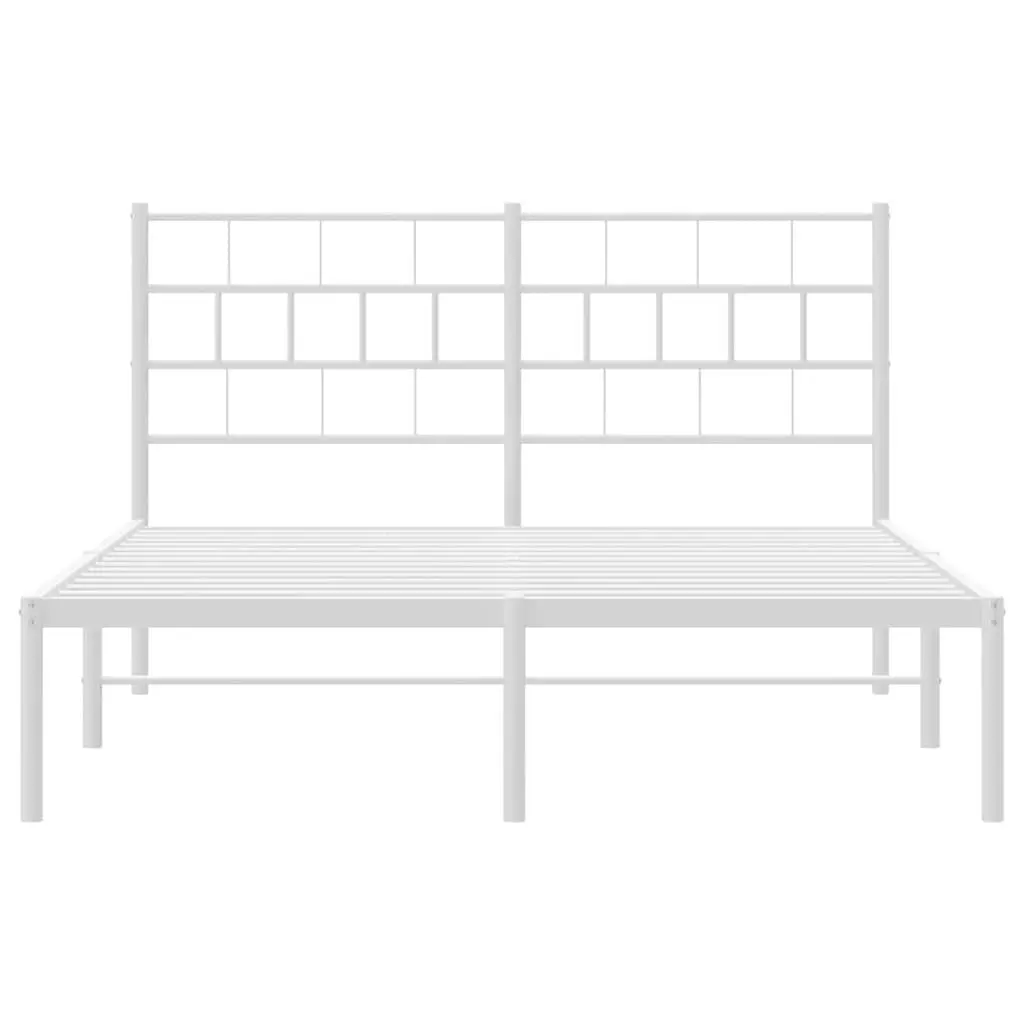 Metal Bed Frame 150x200 cm with Headboard White Bedroom Furniture Steel Slats