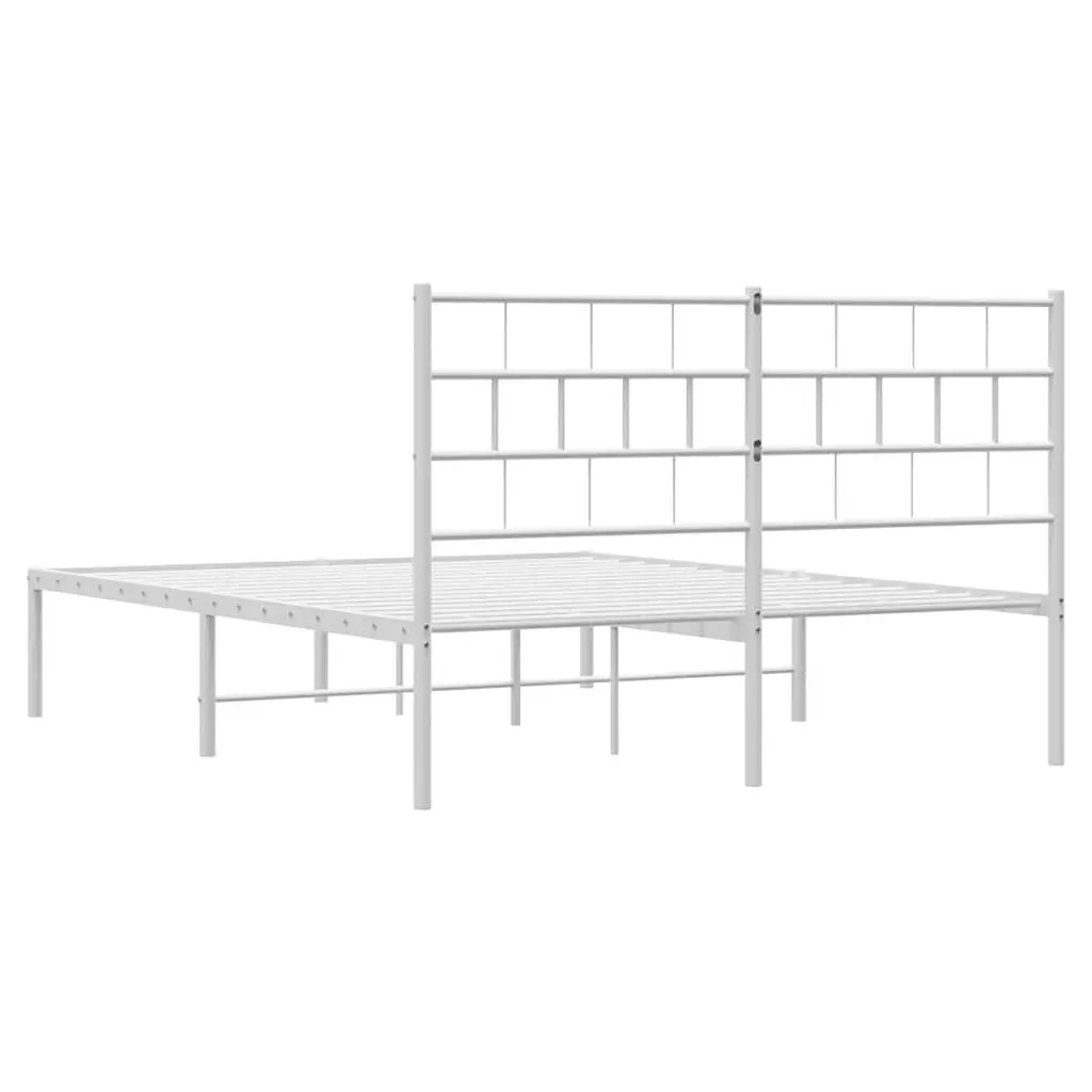 Metal Bed Frame 150x200 cm with Headboard White Bedroom Furniture Steel Slats