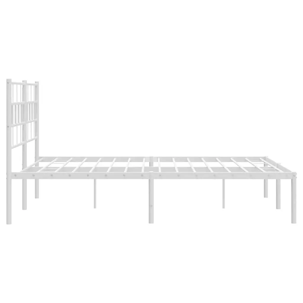 Metal Bed Frame 150x200 cm with Headboard White Bedroom Furniture Steel Slats