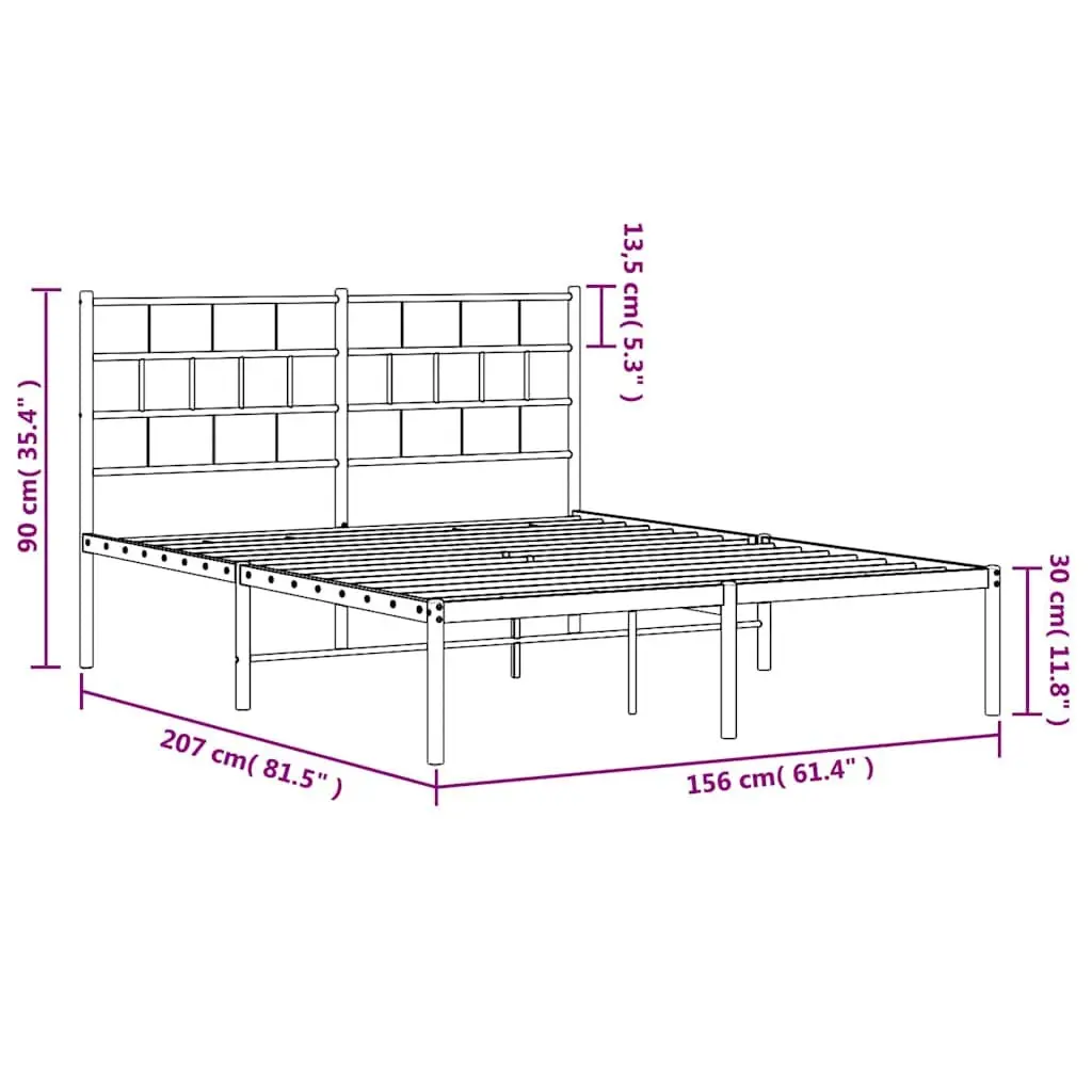 Metal Bed Frame 150x200 cm with Headboard White Bedroom Furniture Steel Slats
