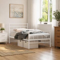 Metal Bed Frame King Single White Footboard Powder Coated Steel Slatted