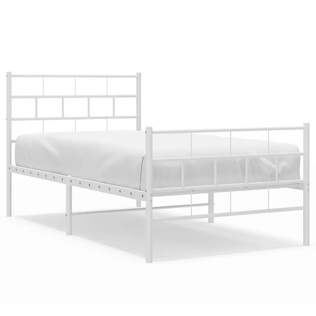Metal Bed Frame King Single White Footboard Powder Coated Steel Slatted