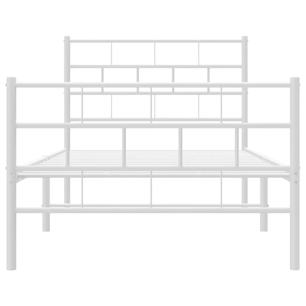 Metal Bed Frame King Single White Footboard Powder Coated Steel Slatted