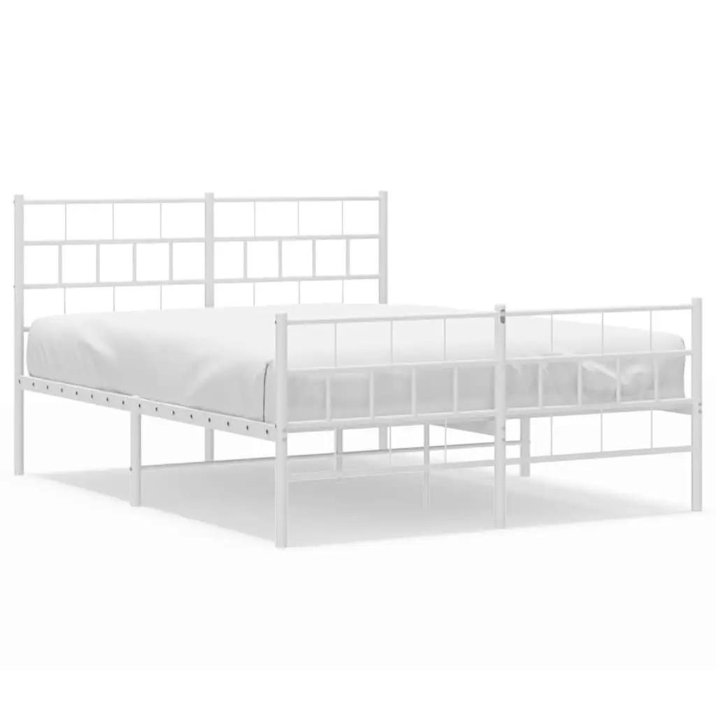 Metal Bed Frame White Sturdy Construction 150x200 cm Slatted Base with Footboard
