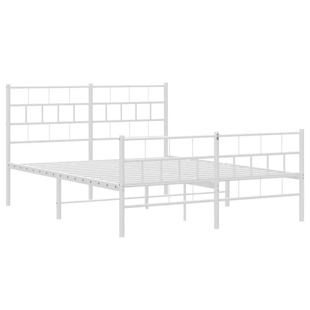 Metal Bed Frame White Sturdy Construction 150x200 cm Slatted Base with Footboard